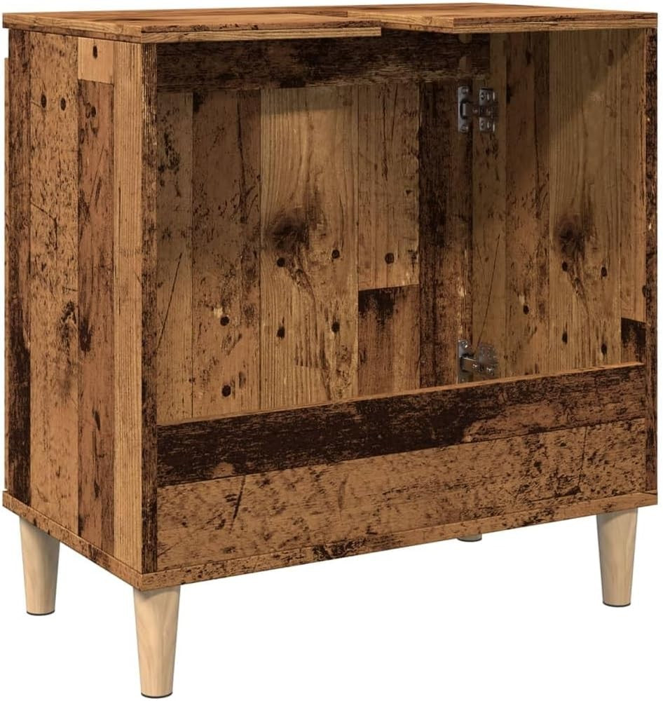 Old Wood Under Sink Bathroom Cabinet – Rustic Vanity Storage Unit 58x33x60cm