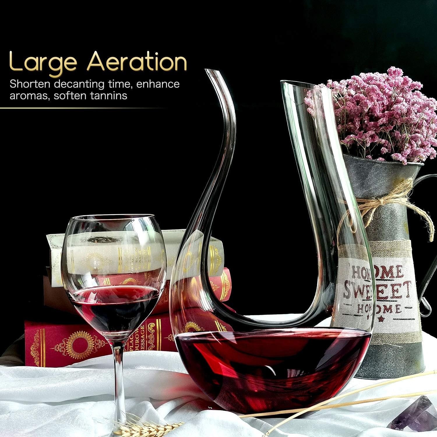 1.5L U-Shaped Crystal Wine Decanter Hand-Blown Aerator Carafe for 750ml Red Wine