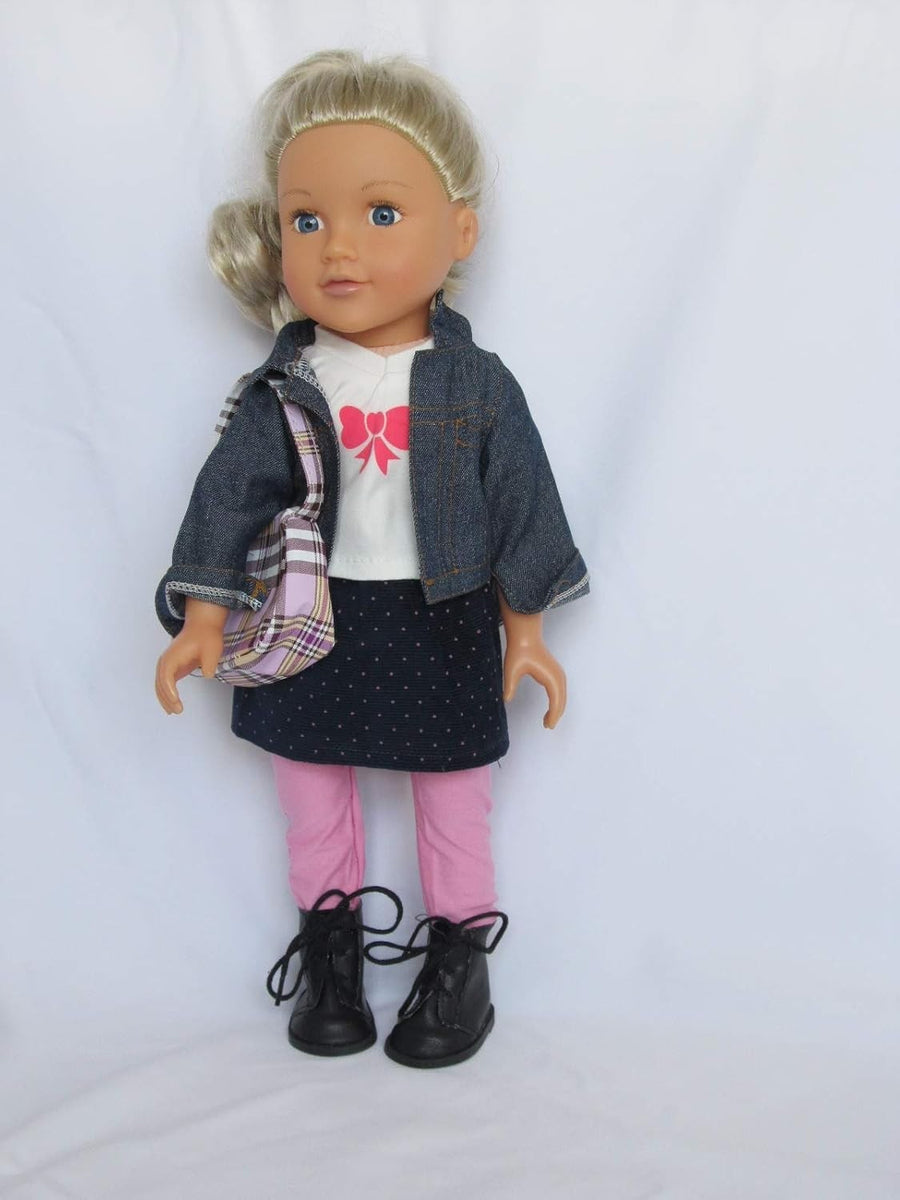18 Inch Doll Denim Jacket Outfit Boots Skirt Top Bag Set