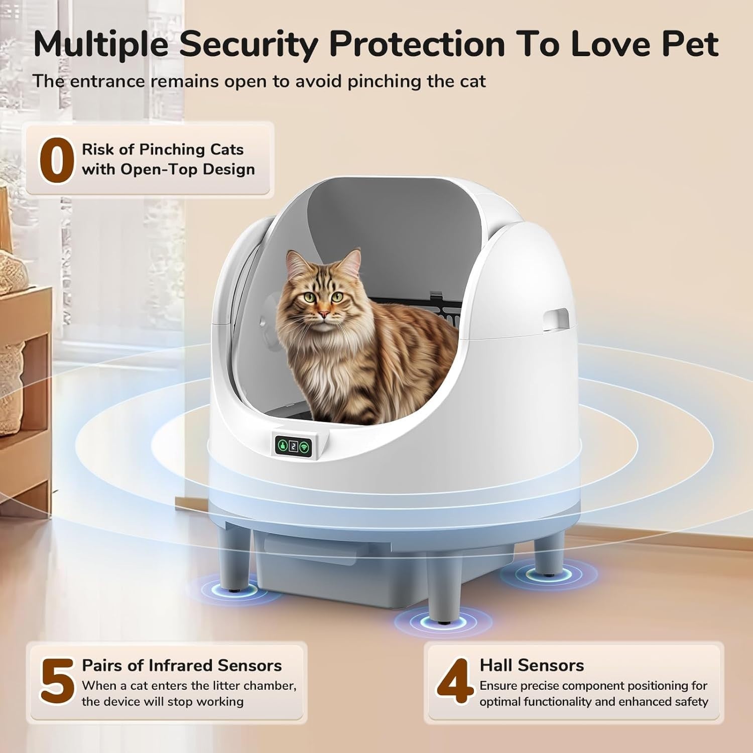 Open Top Self Cleaning Cat Litter Box APP Control Multi Cat 10L