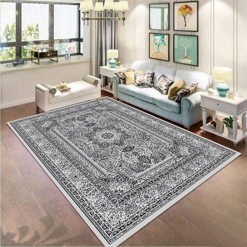 Grey Oriental Area Rug 120x170cm Soft Low Pile Traditional Living Room Carpet