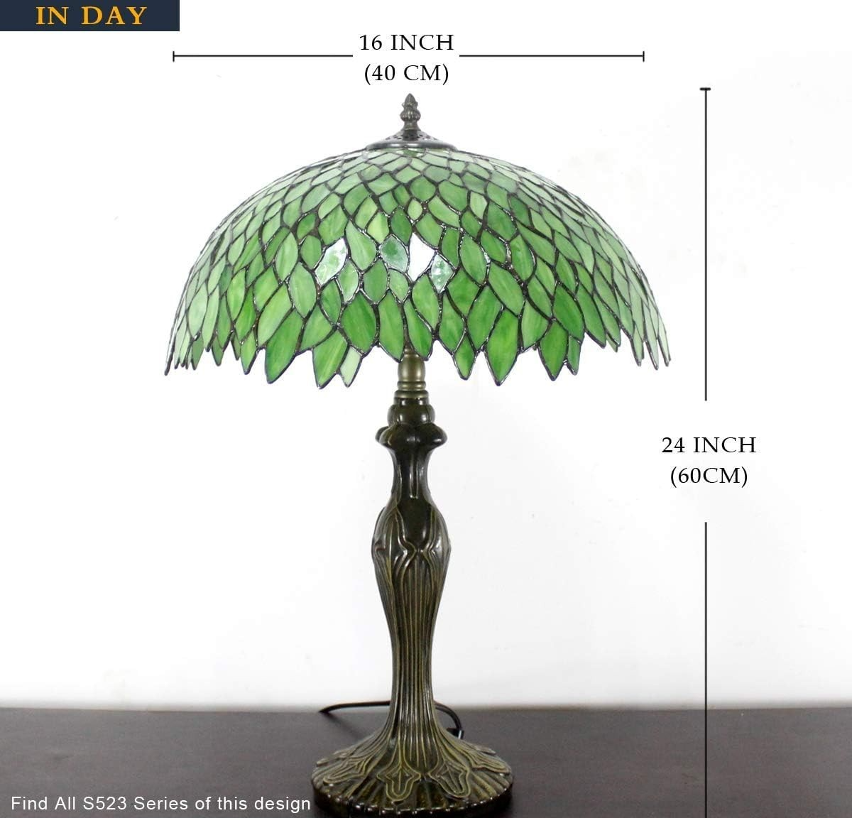 Tiffany Style Stained Glass Table Lamp Green Wisteria Desk Light 16x40x60cm