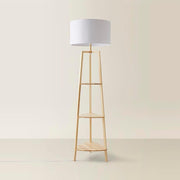 Wooden Floor Lamp with Shelves Storage Modern Standing Light LED Home Decor