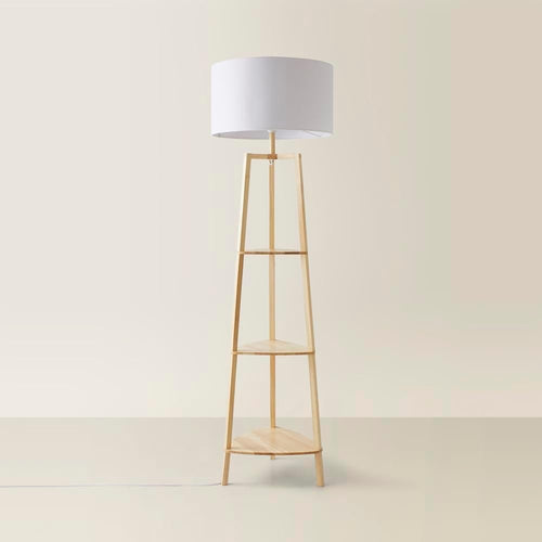 Wooden Floor Lamp with Shelves Storage Modern Standing Light LED Home Decor