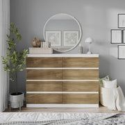 Modern White & Oak 8-Drawer Chest Bedroom Storage Cabinet Office Organizer