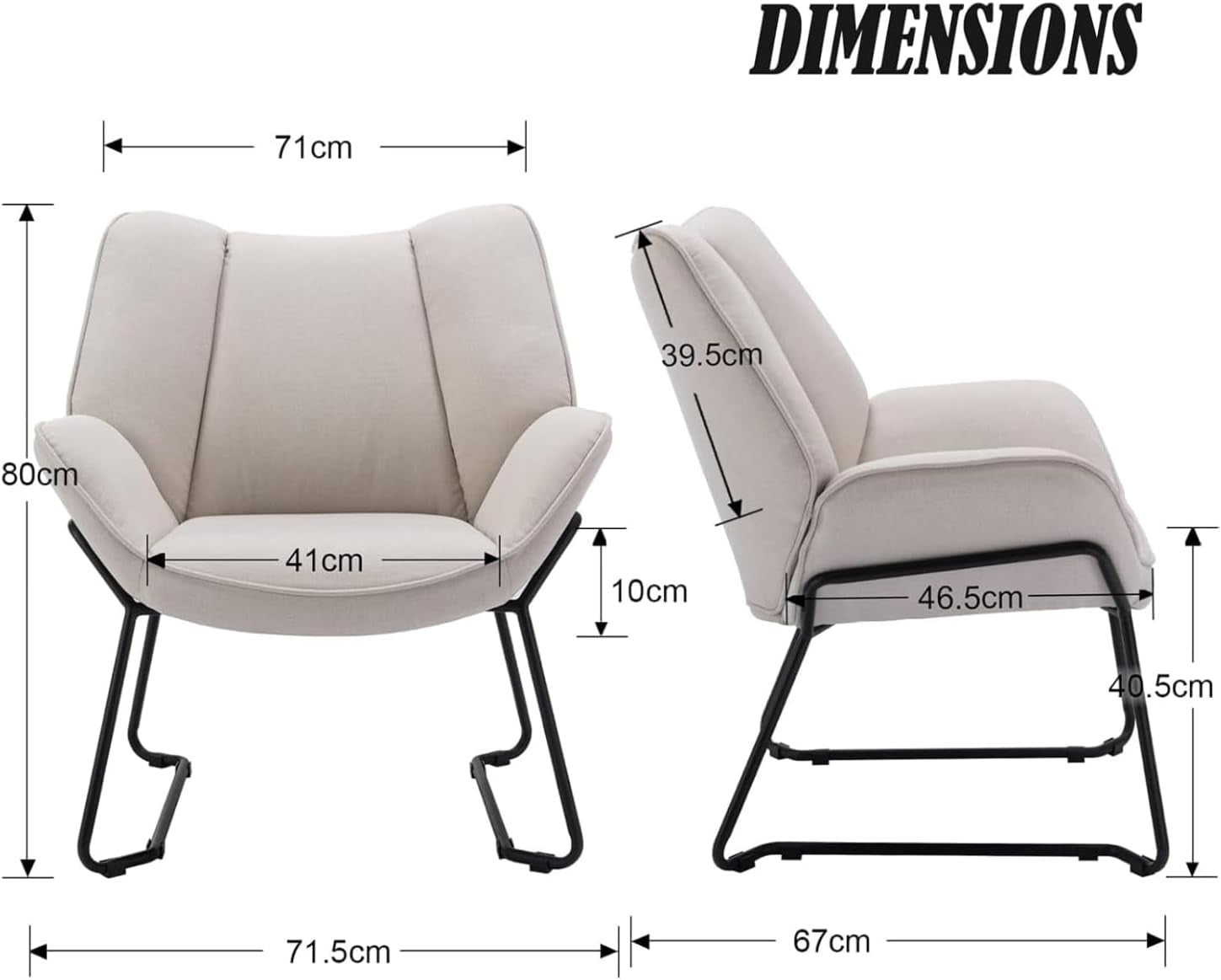 Modern Linen Accent Chair Metal Legs | Comfy Armchair for Bedroom Lounge