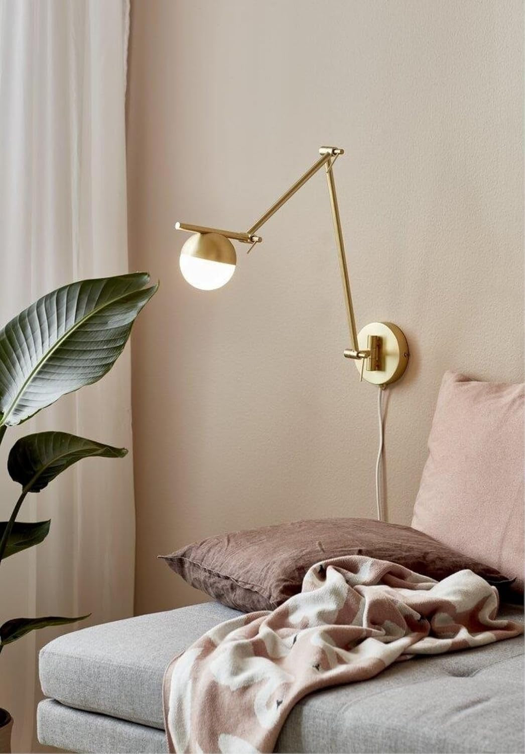 Wall Sconce Light Brass Metal G9 LED Plug-in for Bedroom Living Room