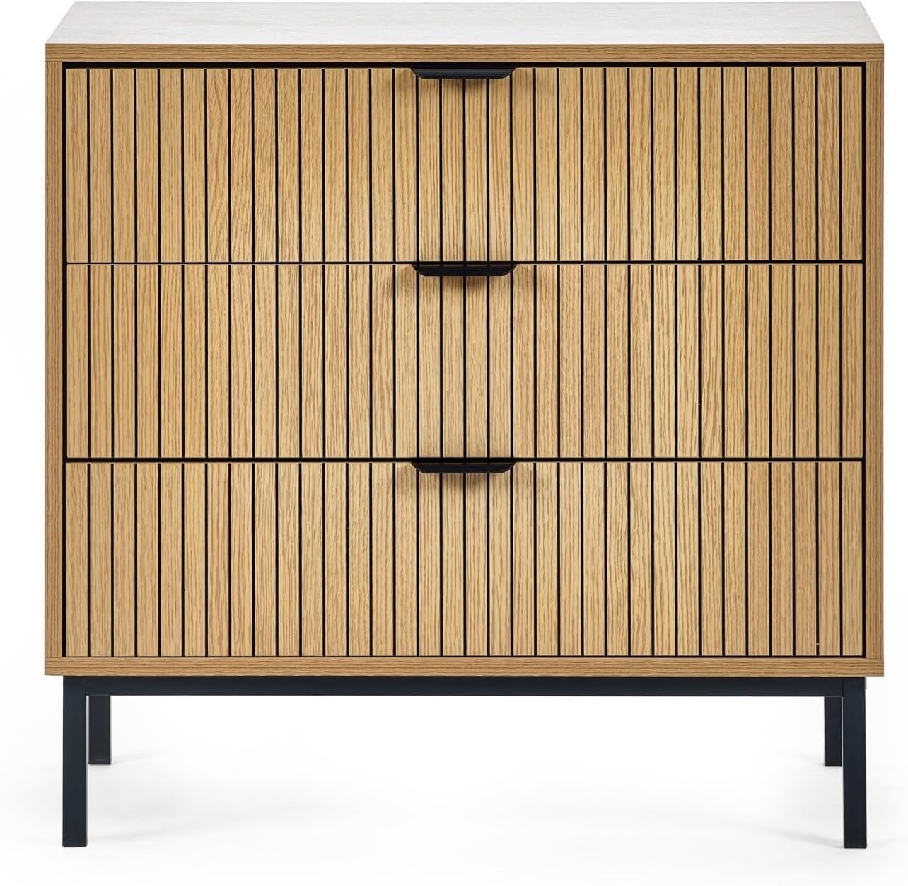 Beige 3 Drawer Chest Wood Storage Cabinet Slim Modern Bedroom Organizer