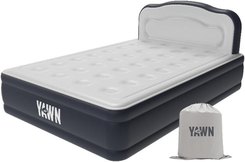 Double Air Bed With Headboard Built In Pump Luxury Inflatable Guest Mattress