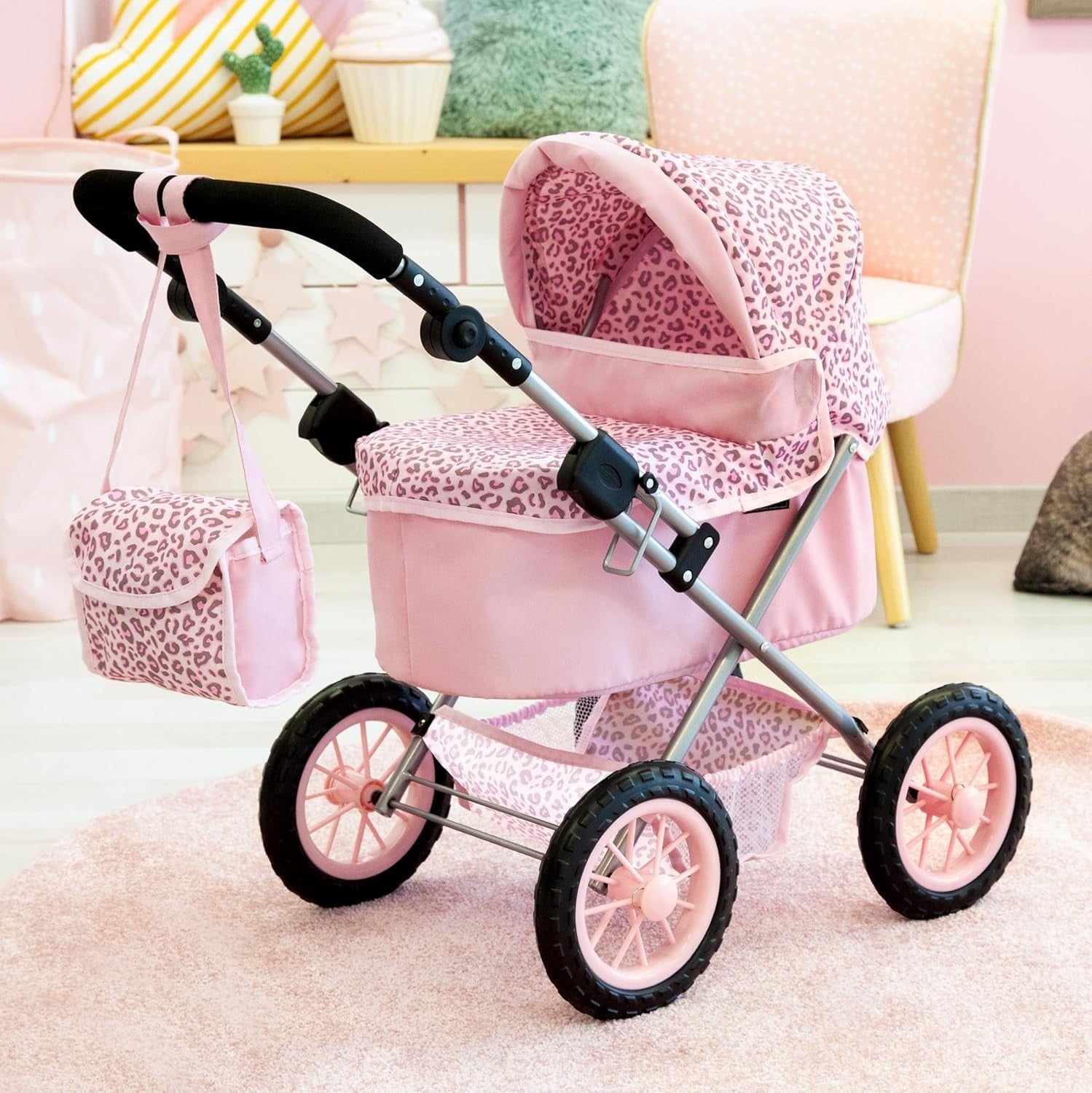 Doll Pram Pushchair Foldable Adjustable Handle with Bag Basket Fairy 46cm