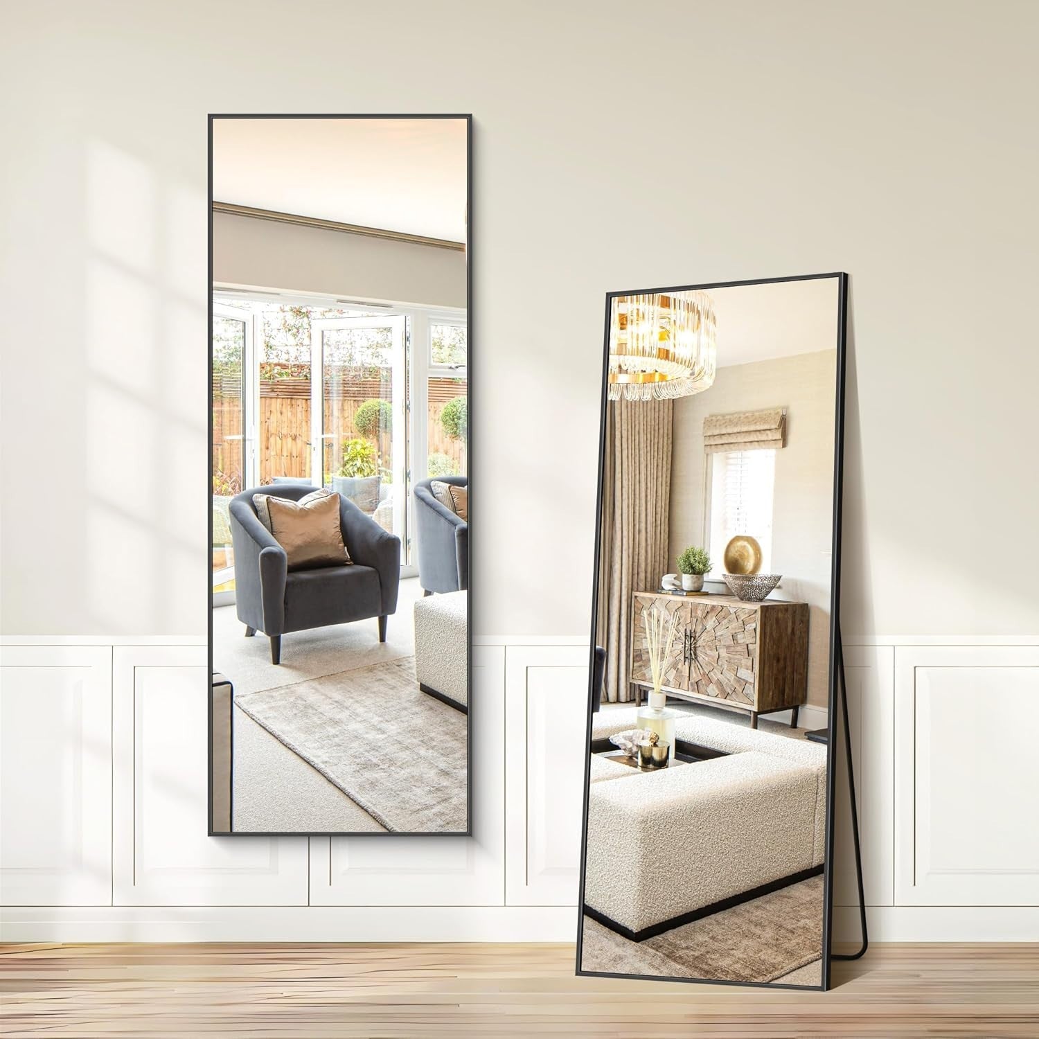 Full Length Mirror 179x65cm Wall Leaning Floor Mirror Black Aluminium Frame