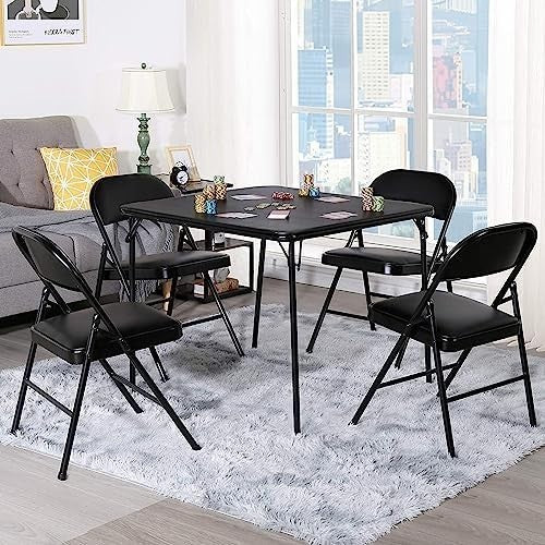 Square Folding Table 80x80cm Portable Vinyl Top Foldable Dining Gaming Black