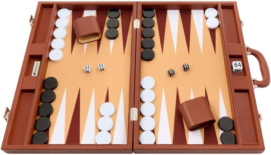 19 Inch Premium Backgammon Set Leatherette Folding Board Luxury Adult Game