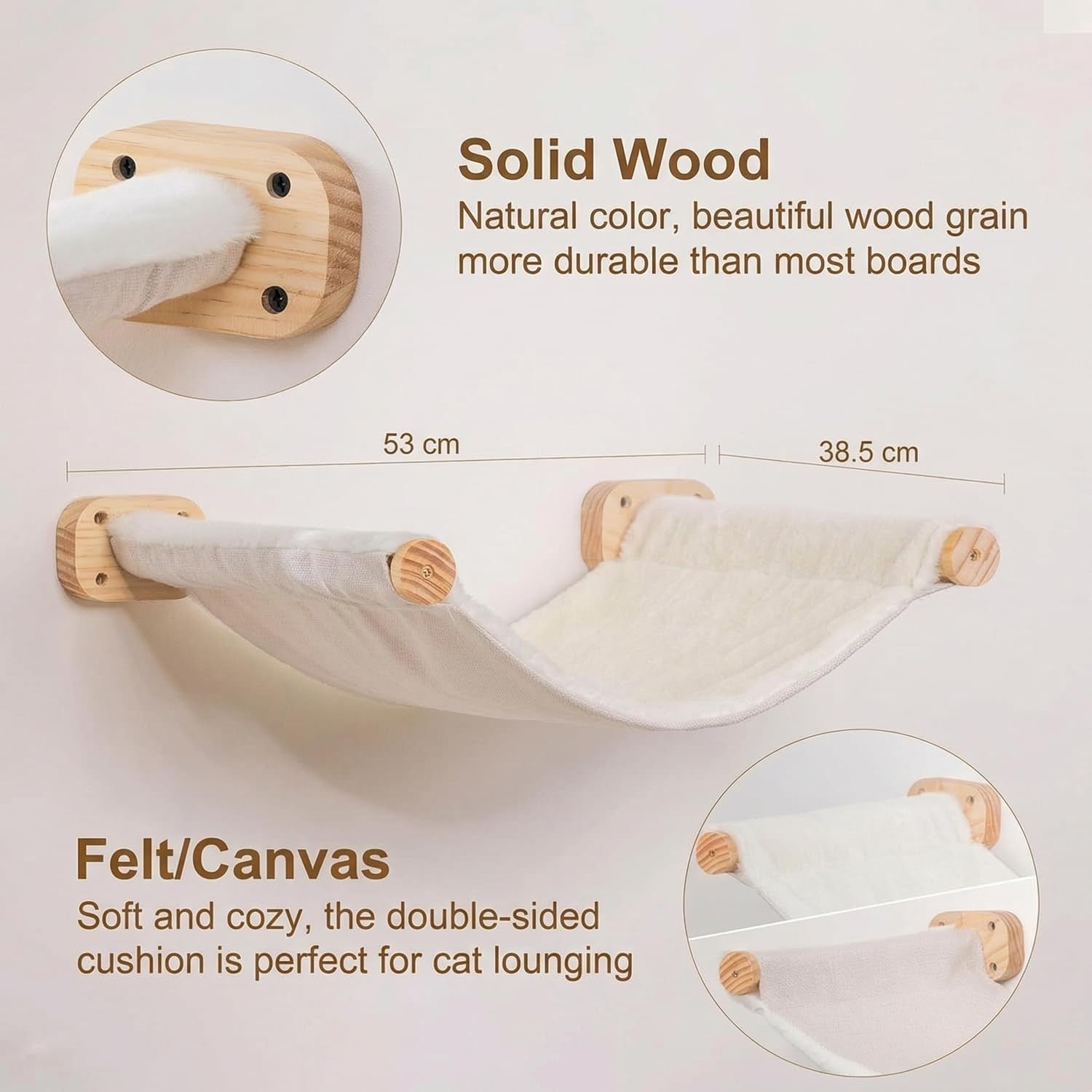 Wall Mounted Cat Hammock Bed Wooden Shelf Dual Fabric Cat Perch