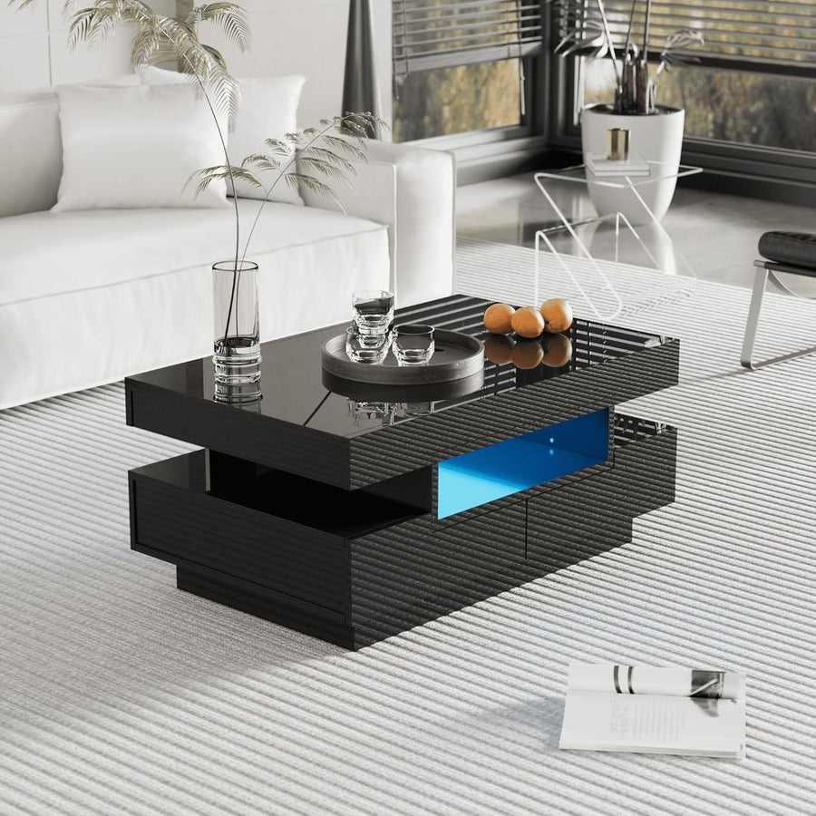 High-Gloss LED Coffee Table with 4 Drawers & Large Storage, Modern Design