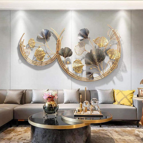 Luxury Gold Metal Wall Art Ginkgo Leaves 3D Wall Sculpture Modern Decor