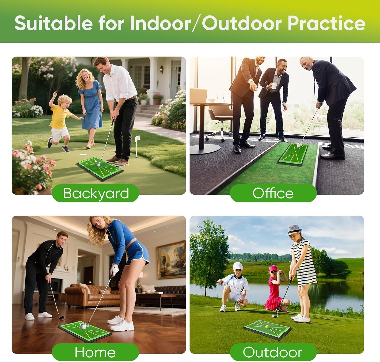 Golf Swing Mat 2 Pack Practice Hitting Mat with Anti Slip Base