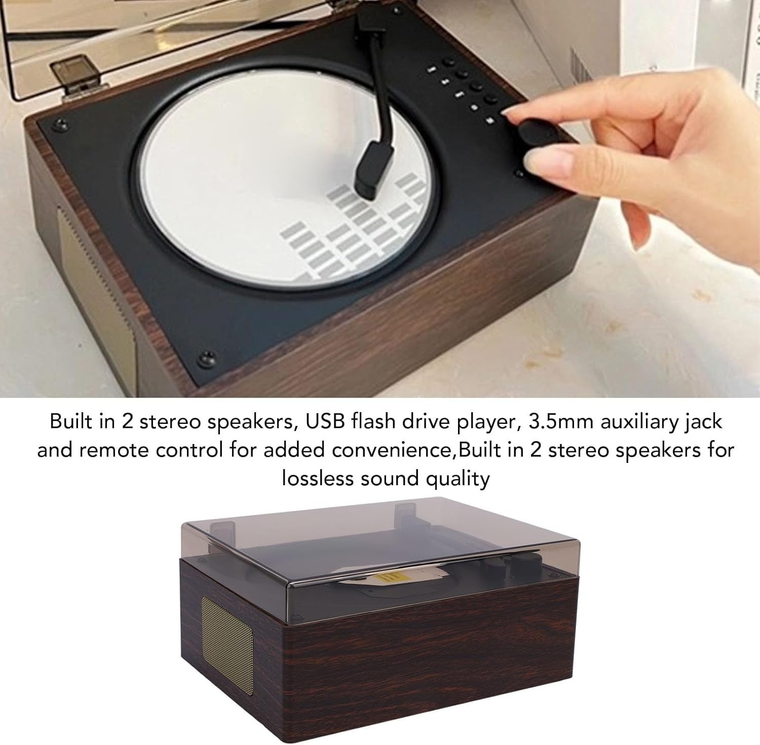 Retro Suitcase Bluetooth CD Player Speaker Remote USB AUX Walnut