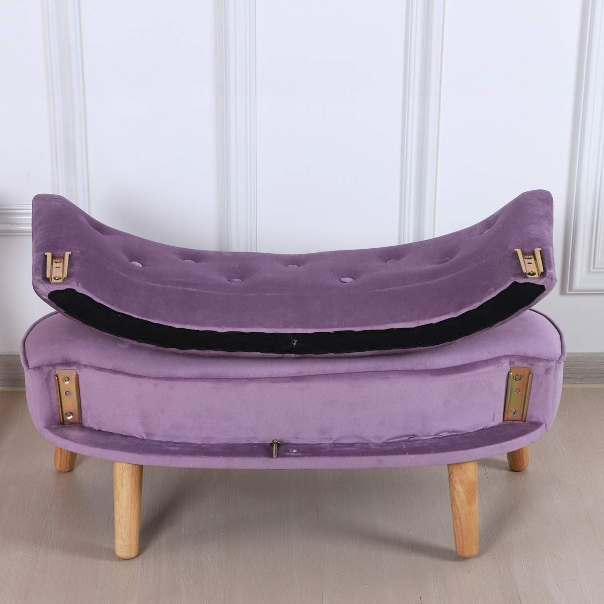 Purple Velvet Kids Sofa, 2-Seater Play Couch for Toddlers, Compact 90.5x44.5x57.