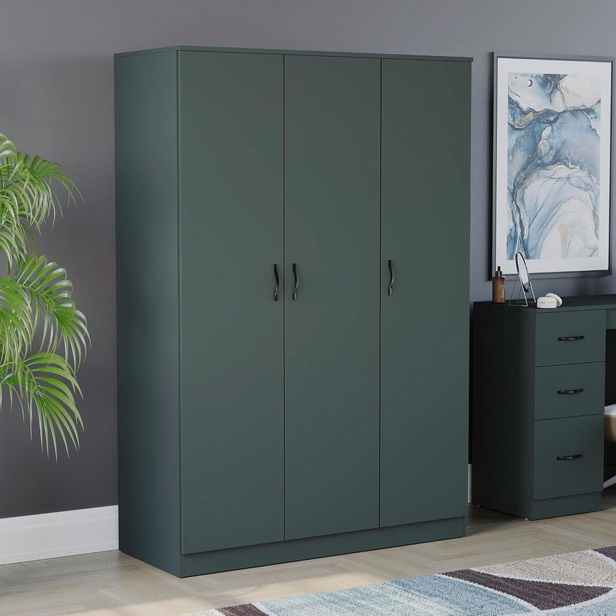 3 Door Wardrobe with Hanging Rail, Adjustable Shelf & Top Storage Shelf