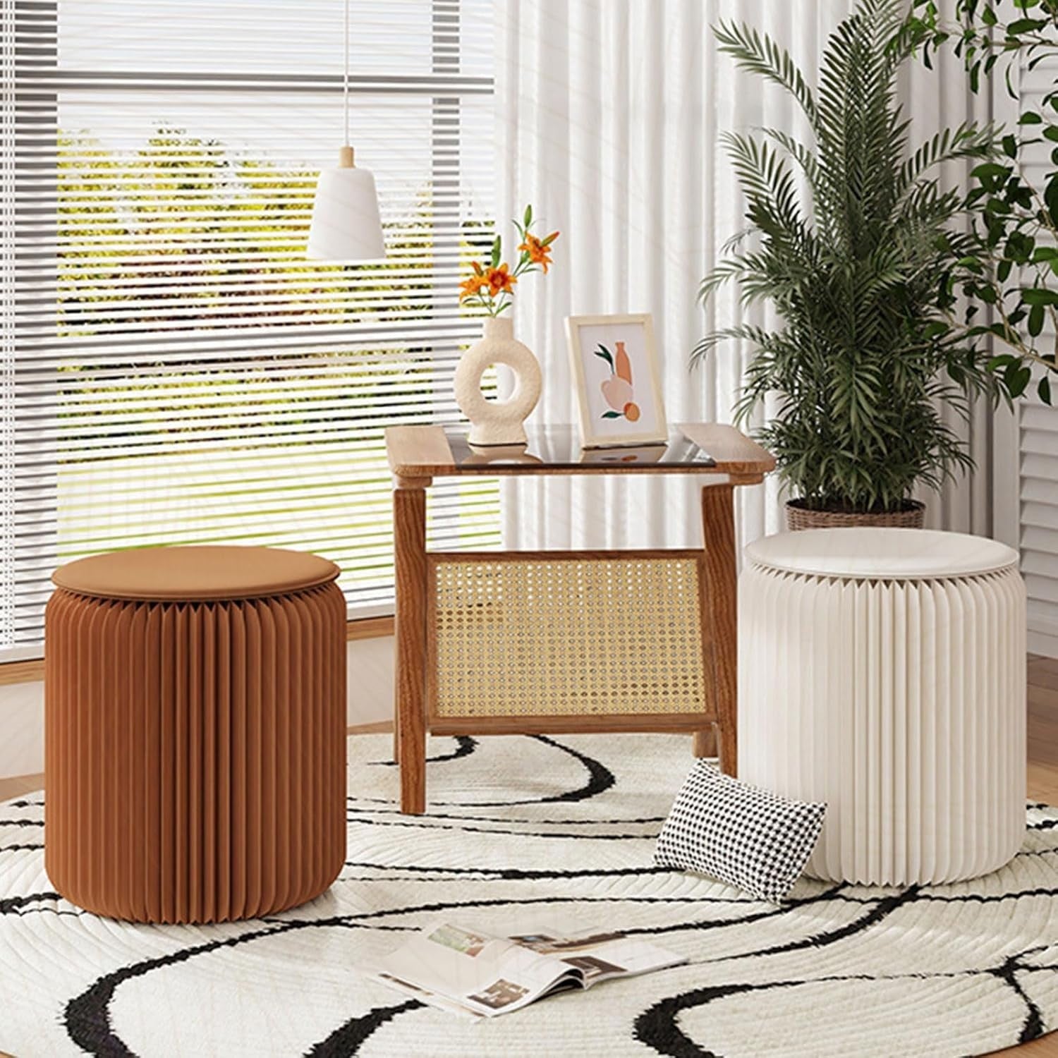 White Folding Paper Stool – Portable Round Seat, Strong Honeycomb Design 37×32cm