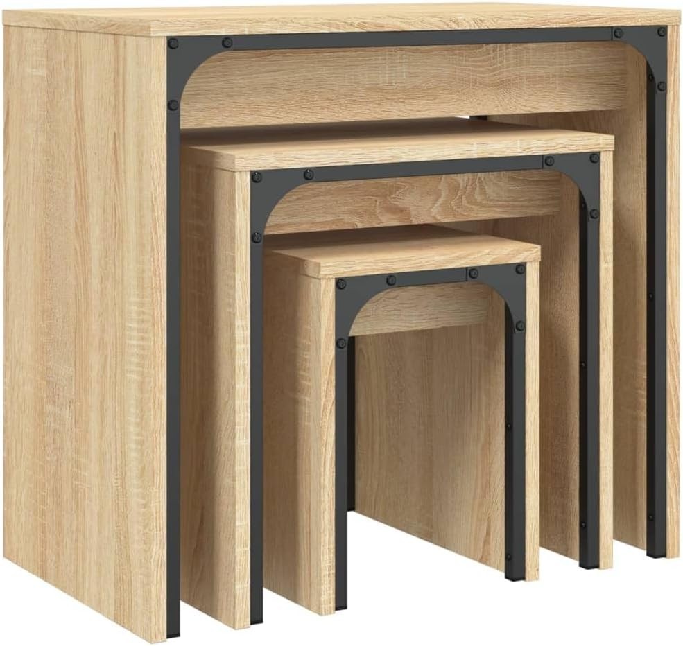 Nesting Coffee Tables Set of 2 Sonoma Oak Wood Industrial Style Side End Table