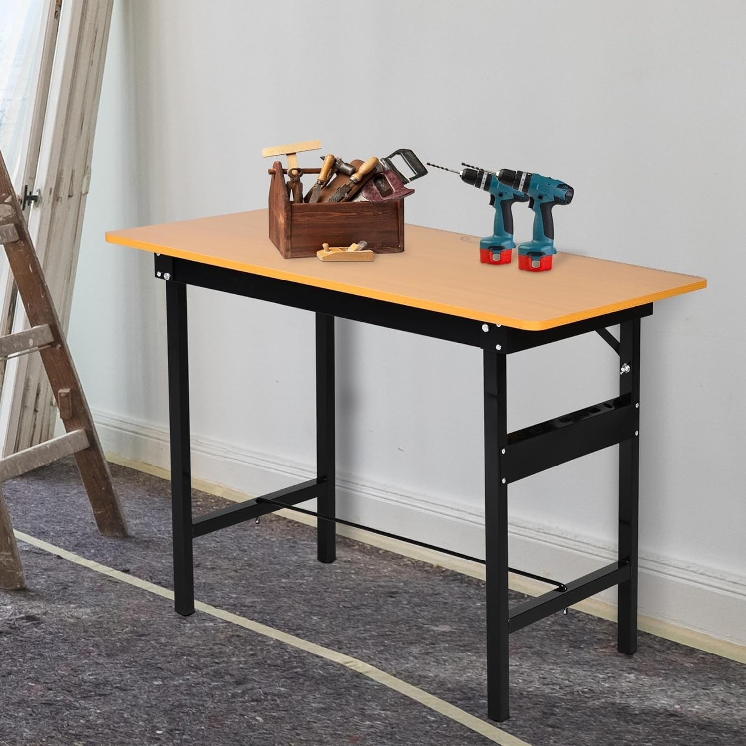 Foldable Garage Work Bench 100cm Heavy Duty Steel Frame MDF Table w/ Ruler
