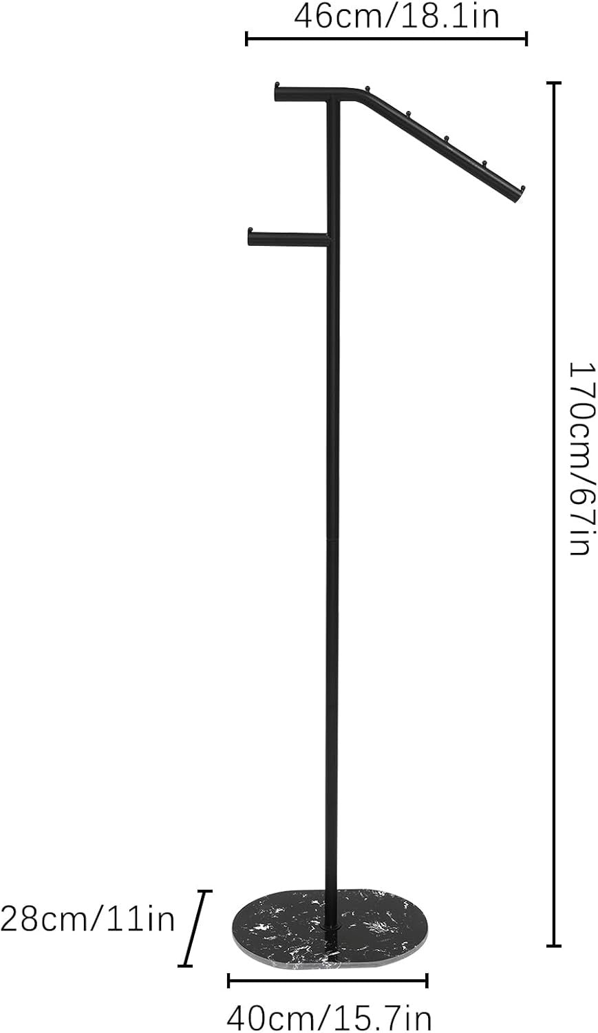 Modern Black Metal Coat Rack 1.7m Marble Base Crossbar Clothes Hanger Stand