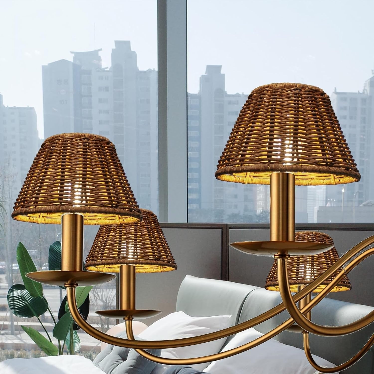 Rattan Clip On Lamp Shades Set of 6 Small Wicker Chandelier Wall Shades