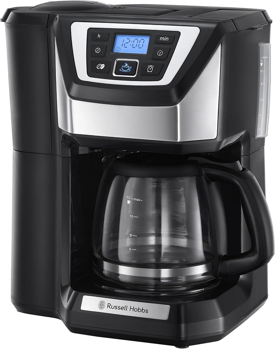 Filter Coffee Machine Bean-to-Cup Quiet Brew 1.5L Glass Carafe 12 Cup Timer