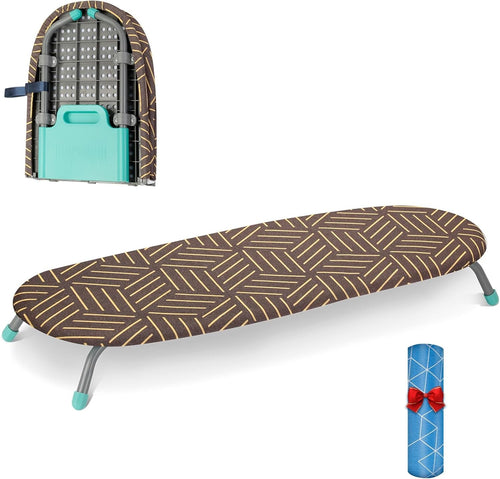 Small Tabletop Ironing Board Portable Non Slip Travel Board Blue Gold