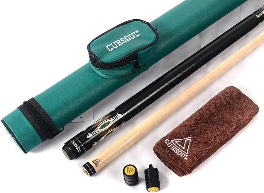 58in Maple Pool Cue 19oz 13mm Tip 1/2 Joint Balanced Cue Case Set