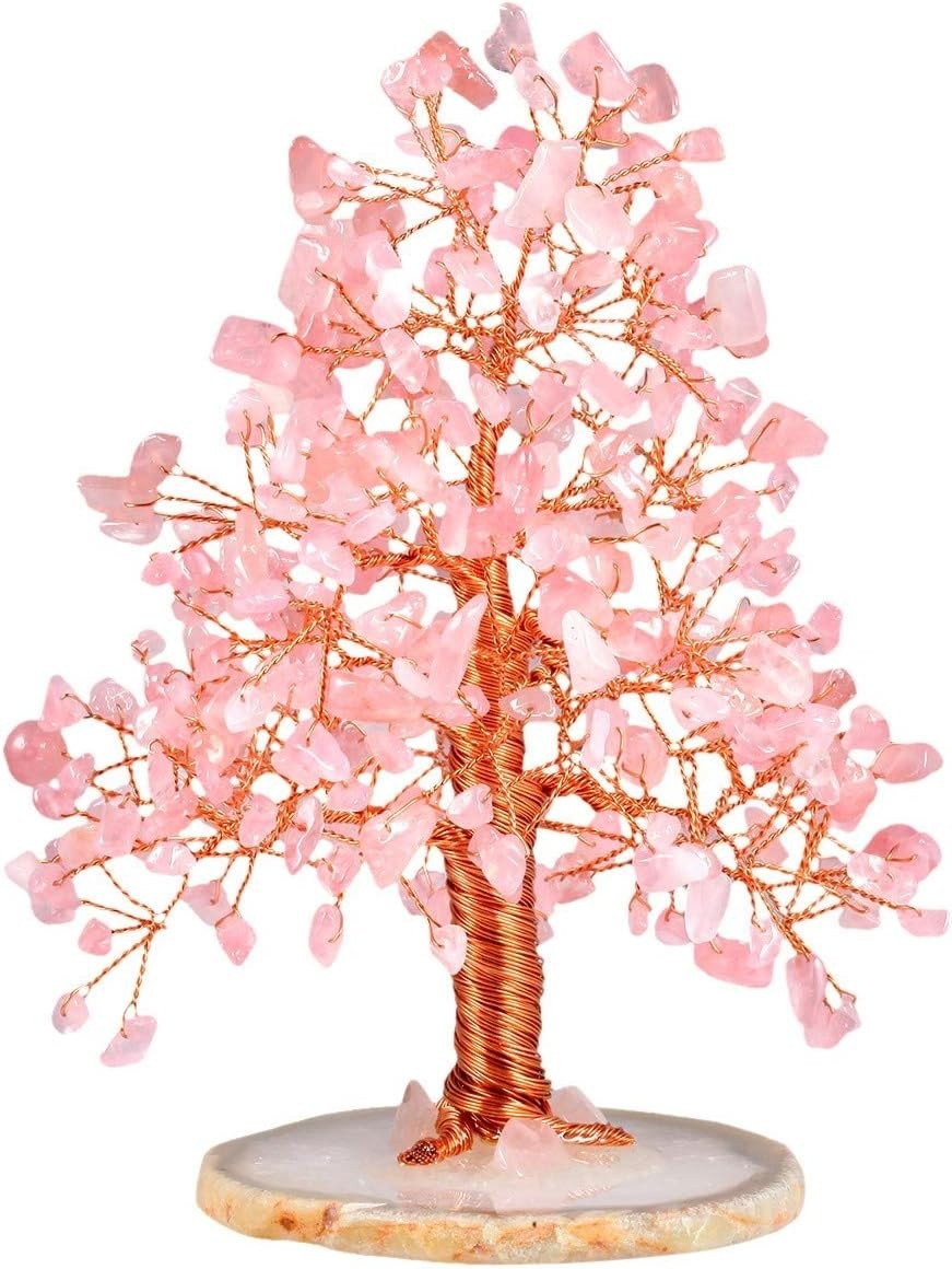Rose Quartz Crystal Money Tree • Feng Shui Gemstone Decor • Healing Agate Base