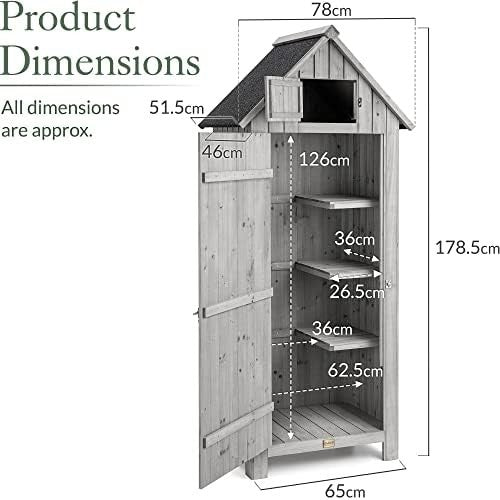 Slimline Wooden Garden Storage Shed Compact Outdoor Tool Cabinet with Shelves