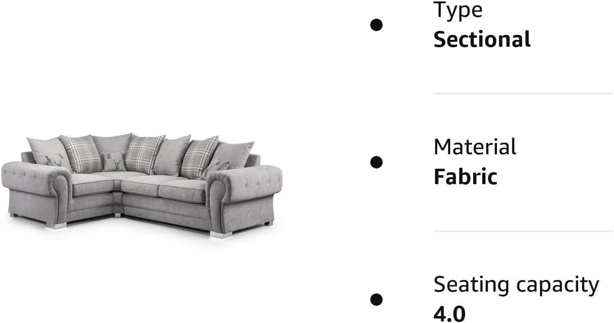 Grey Fabric 4-Seater Corner Sofa Soft Plush Cushions Fire Resistant