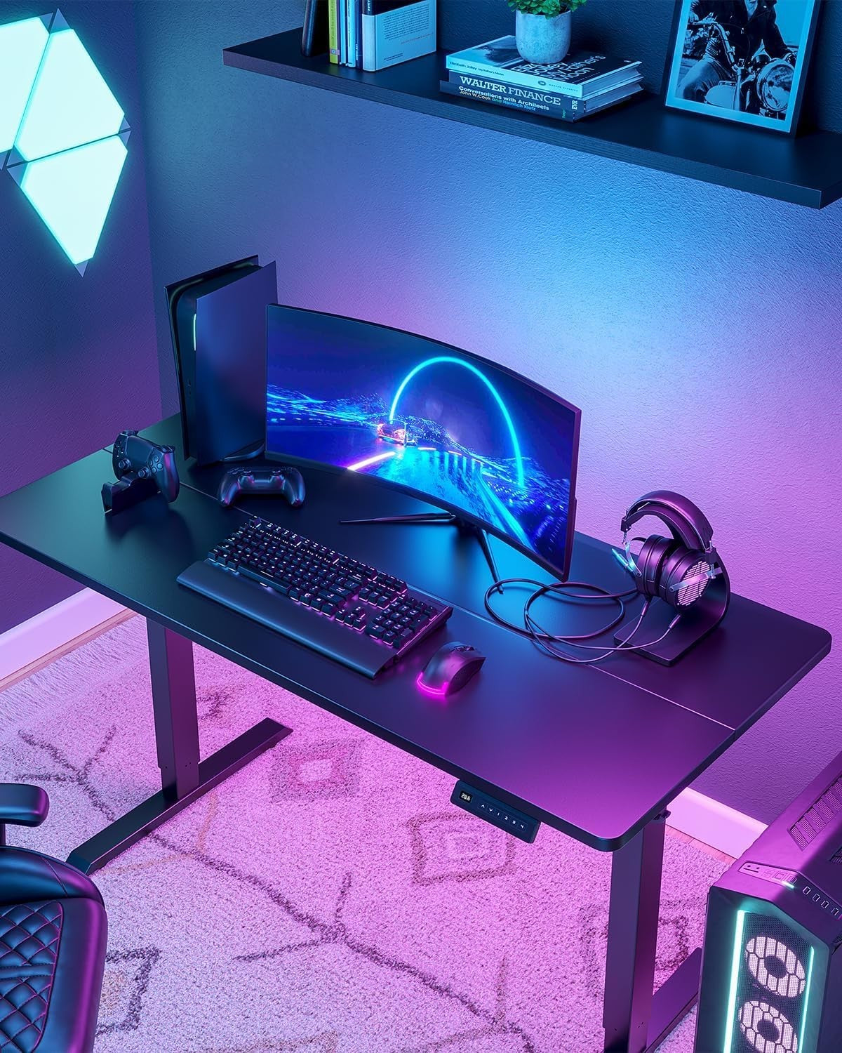 Electric Gaming Desk 100x60cm Black Adjustable Sit Stand Home Office