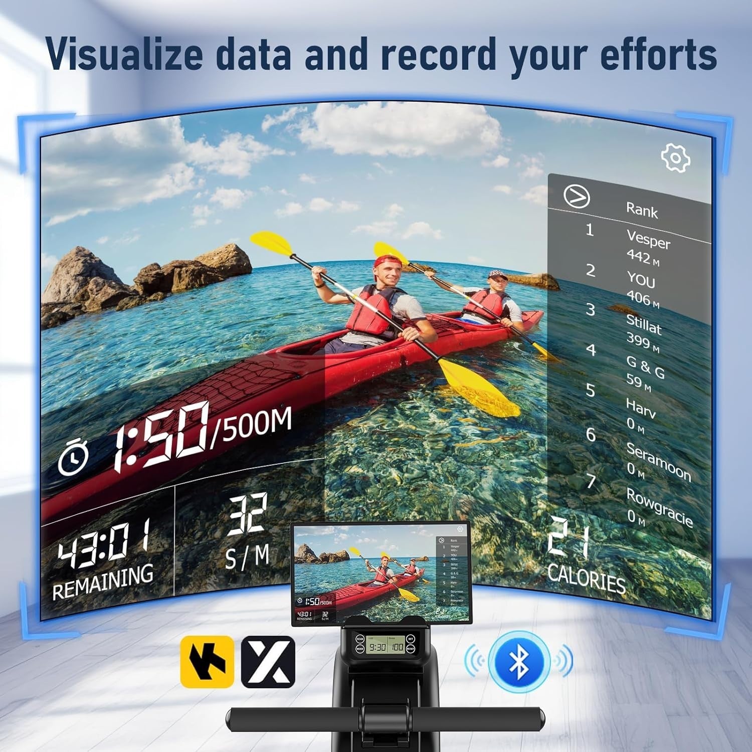 Quiet Magnetic Rower 16-Level Resistance Dual Slide Rails App Tracking 350LB