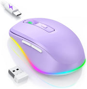 Purple RGB Wireless Mouse Rechargeable Silent USB Jiggler