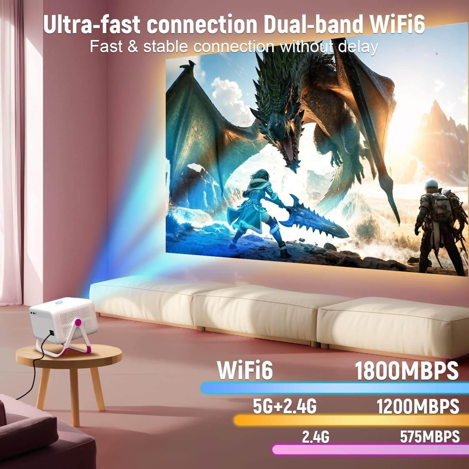 4K 1080P Smart Projector WiFi Bluetooth Auto Keystone Electric Focus