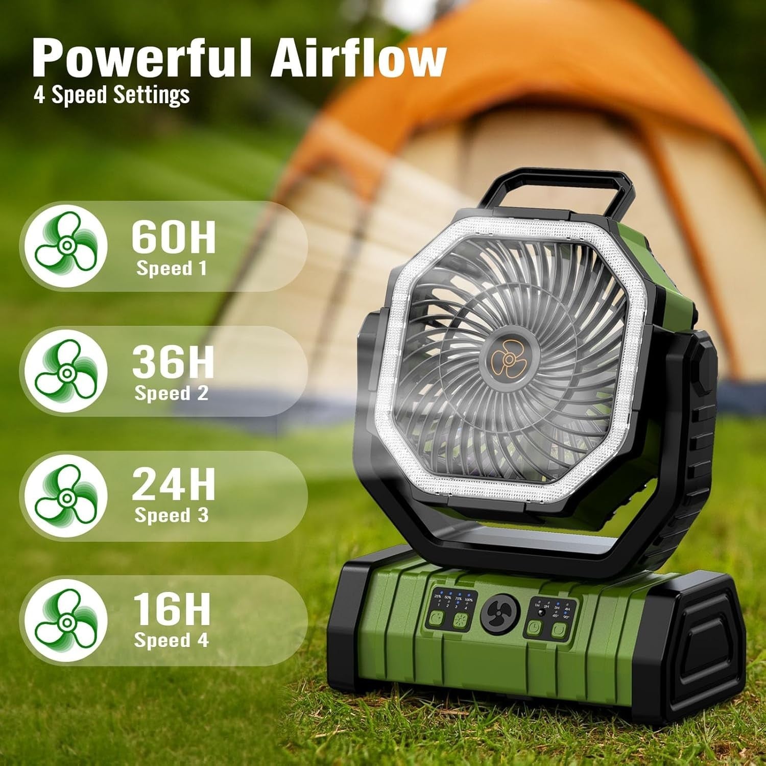 Rechargeable Camping Fan 20000mAh LED Light 4-Speed Portable Cooling USB Remote