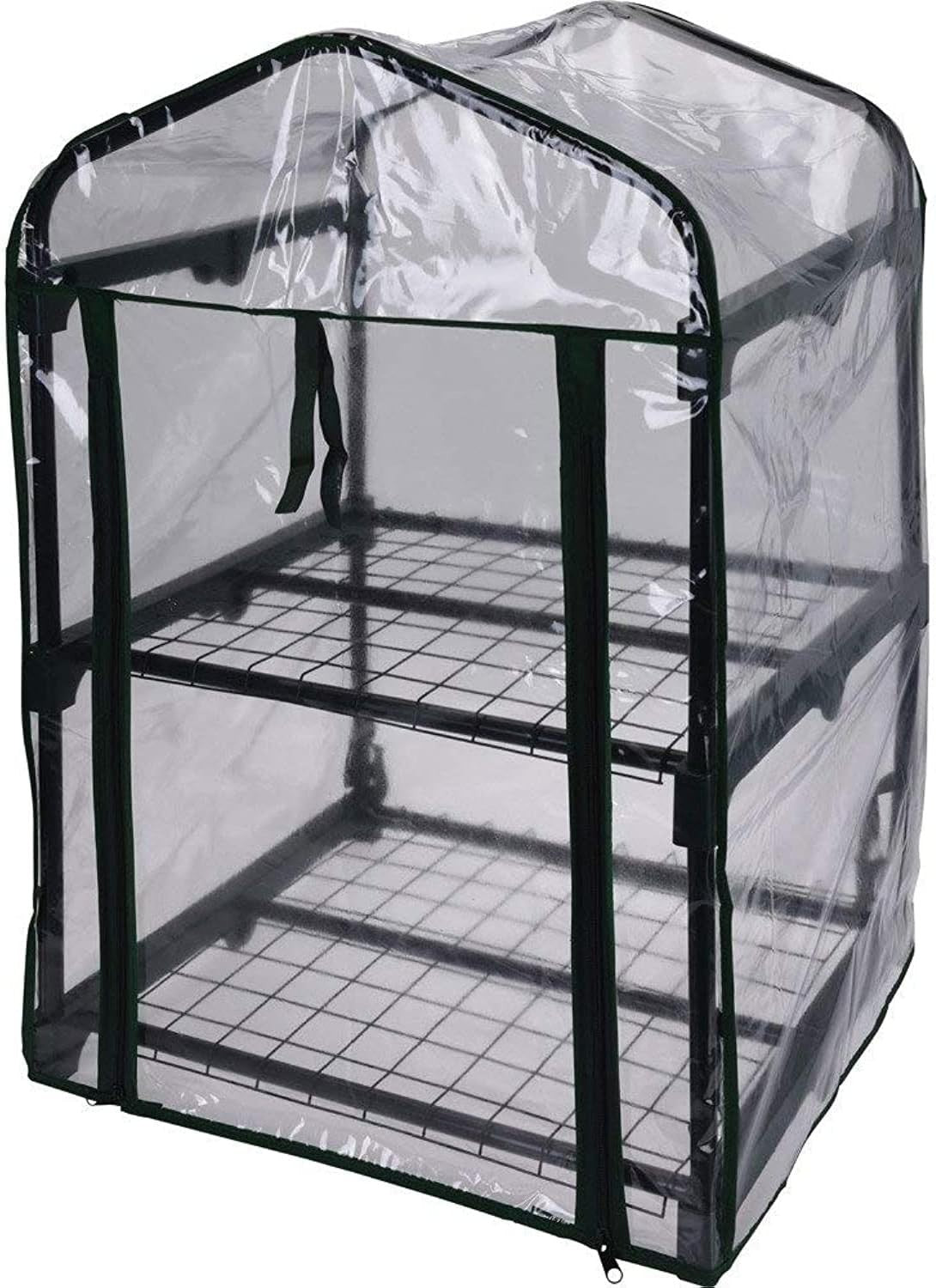 2-Tier Mini Greenhouse with Metal Frame & Clear Zipped Cover for Plants