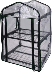 2-Tier Mini Greenhouse with Metal Frame & Clear Zipped Cover for Plants