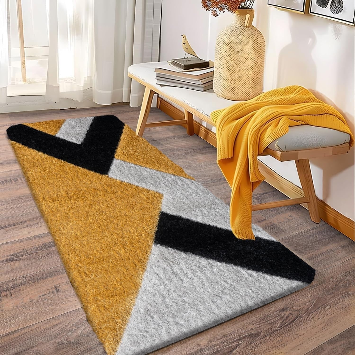 Ochre Grey Shaggy Rug 120x170cm Soft Non Shed Modern Living Room Carpet