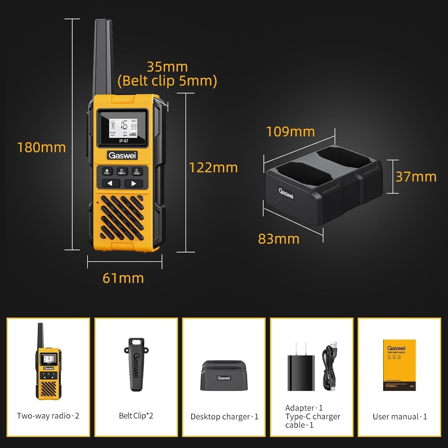 G1Pro Professional Walkie Talkies Rechargeable PMR446 VOX IP67 2 Way