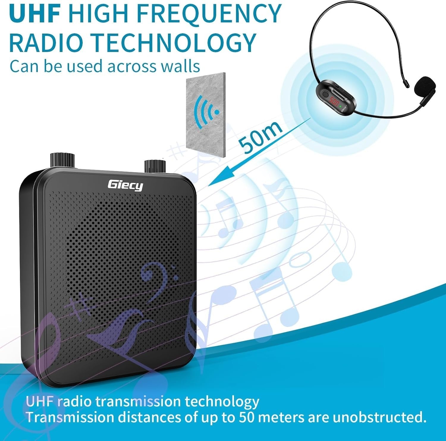 30W Portable Voice Amplifier UHF Wireless Mic Bluetooth Rechargeable