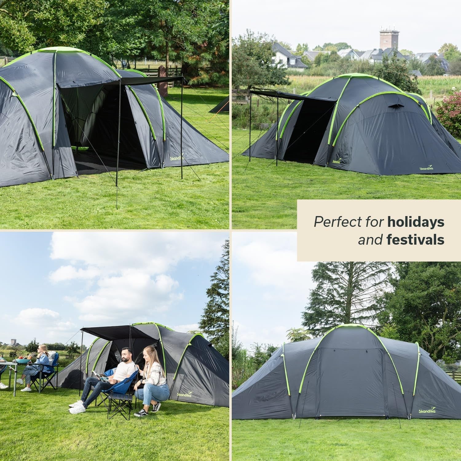 6 Man Family Dome Tent 3000mm Waterproof 3 Cabins Living Area