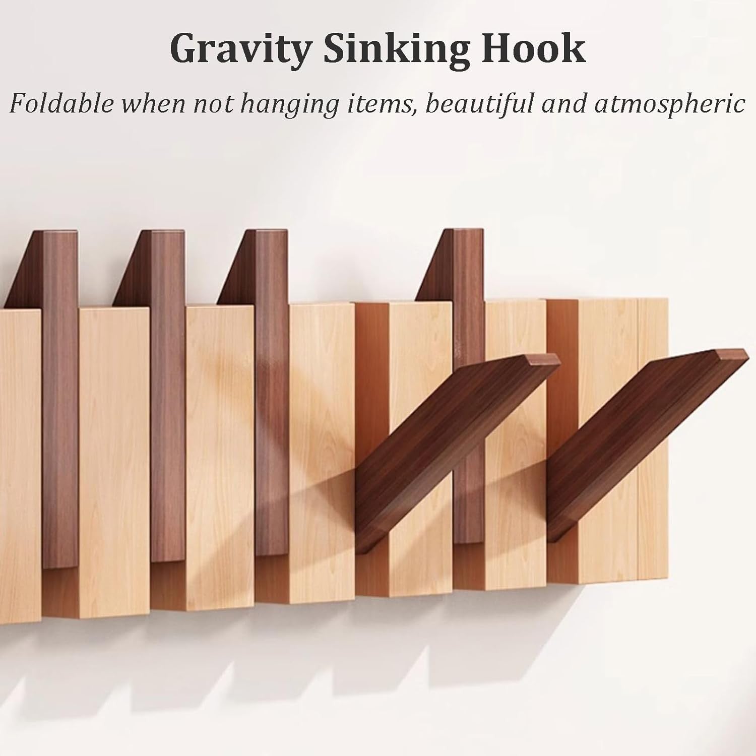 Luxury Wooden Wall Mounted Coat Rack 12 Flip Hooks Modern Folding Hanger