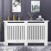 Large White Radiator Cover | Modern MDF Slatted Heater Cabinet with Shelf