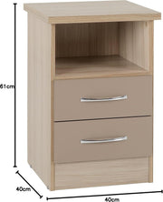 2 Drawer Bedside Table in Oyster Gloss & Light Oak – Modern Nightstand