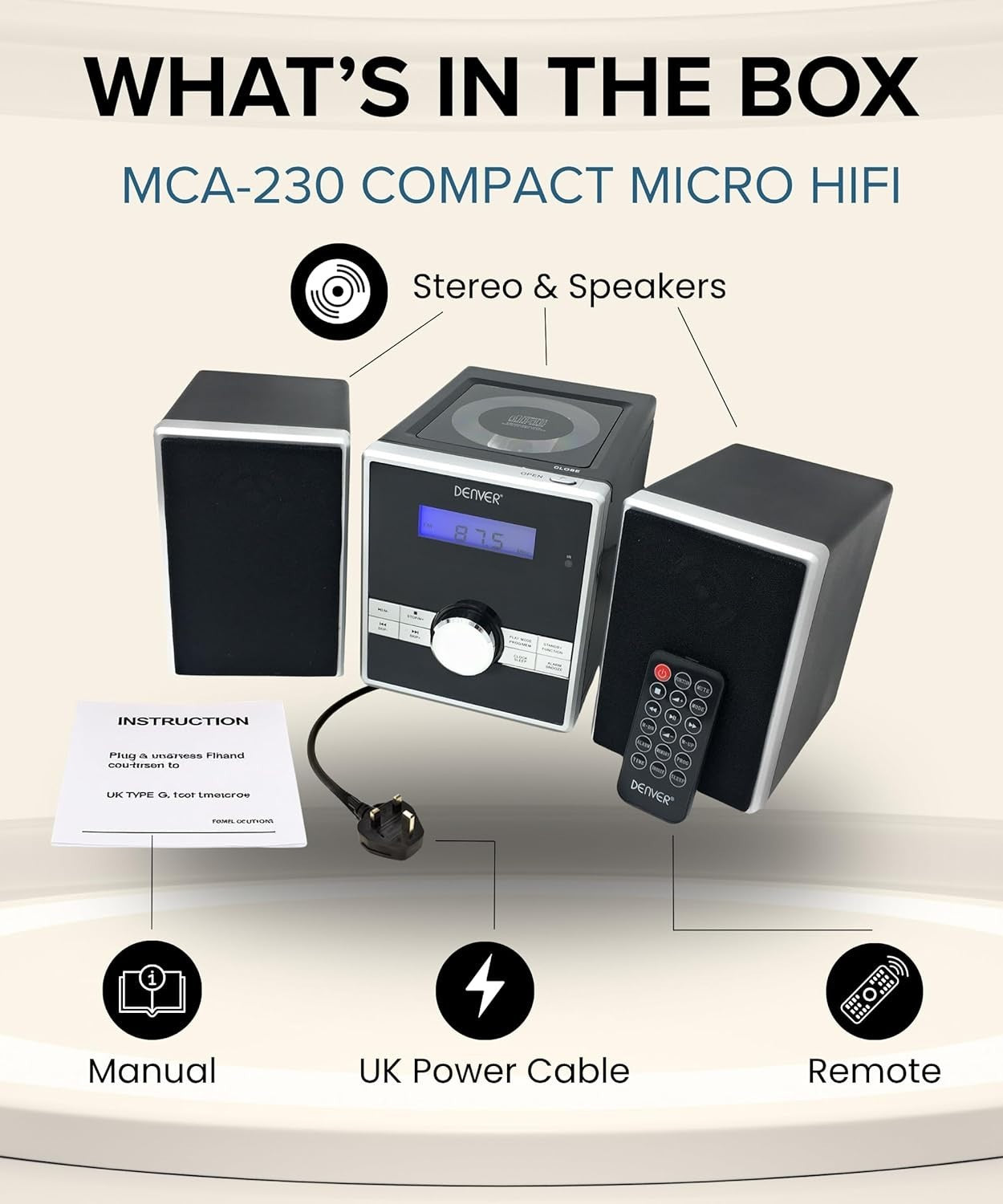 Mini HiFi CD Player Stereo System FM Radio Alarm Clock Remote AUX In
